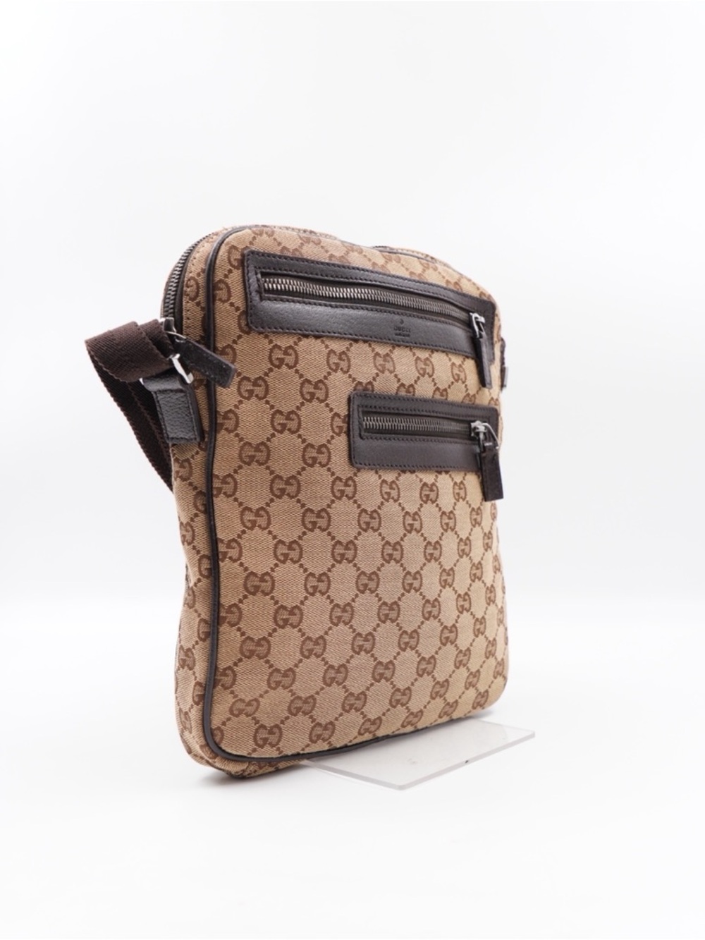 Gucci Brown Monogram Messenger Bag with Dark Brown Trim - Picture 4 of 11